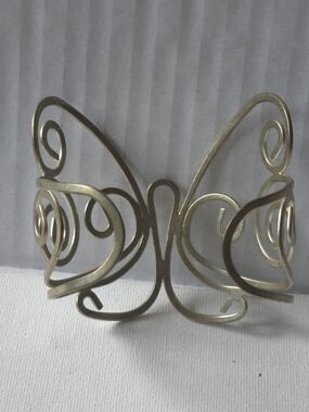 Vintage‎ Brass Wire Filigree Butterfly Bracelet Openwork Swirl Statement Cuff